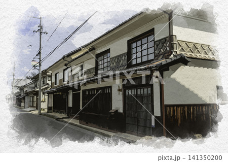 水彩画風　神辺宿の町並み　広島県福山市 141350200