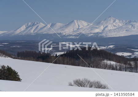 冬の谷にそびえる冠雪の山脈 冬の谷にそびえる冠雪の山脈 141350584