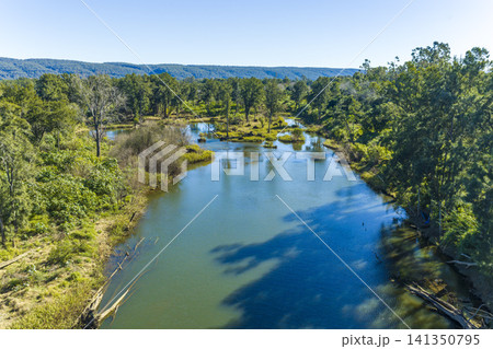 Aerial photograph of the Nepean River as it reduces to a creek Aerial photograph of the Nepean River as it reduces to a creek 141350795