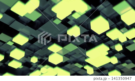 Glowing Cubes Form Electric Network. Bright Geometric Patterns Depict Dynamic Data Streams Glowing Cubes Form Electric Network. Bright Geometric Patterns Depict Dynamic Data Streams 141350947