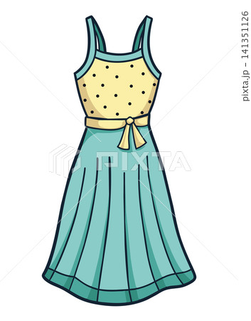 Hand drawn blue sundress. Woman summer clothes. Cartoon vector illustration. Hand drawn blue sundress. Woman summer clothes. Cartoon vector illustration. 141351126