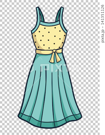 Hand drawn blue sundress. Woman summer clothes. Cartoon vector illustration. Hand drawn blue sundress. Woman summer clothes. Cartoon vector illustration. 141351126