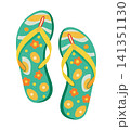 Pair of flip-flops. Cute colorful shoes for summer design. Beach vacation concept. Vector cartoon illustration isolated on white. 141351130