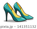 Pair of female blue high heels shoes. Cartoon vector illustration 141351132