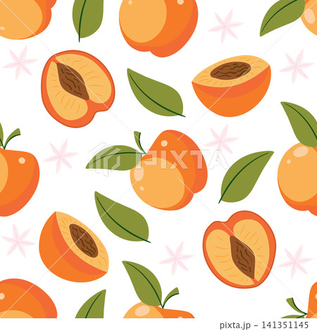 Seamless pattern with apricot. Vector cartoon illustration Seamless pattern with apricot. Vector cartoon illustration 141351145