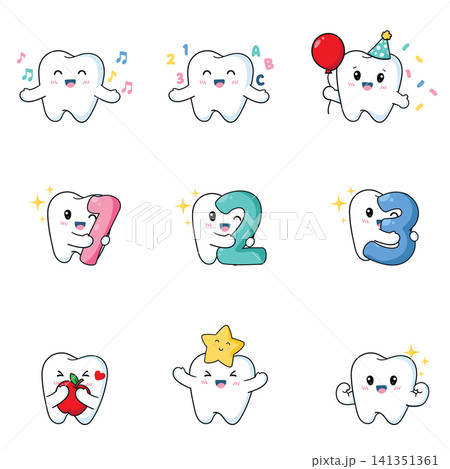 happy kawaii tooth with number happy kawaii tooth with number 141351361