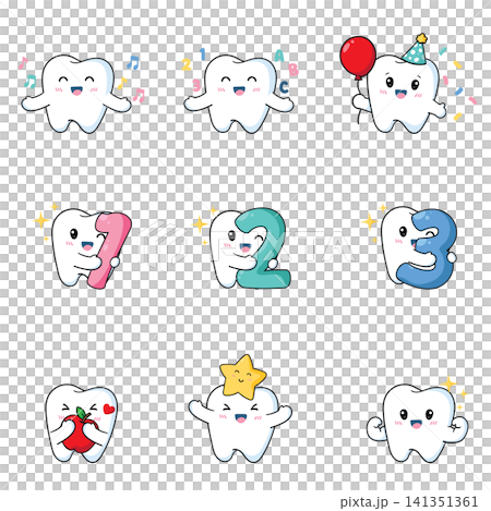 happy kawaii tooth with number happy kawaii tooth with number 141351361