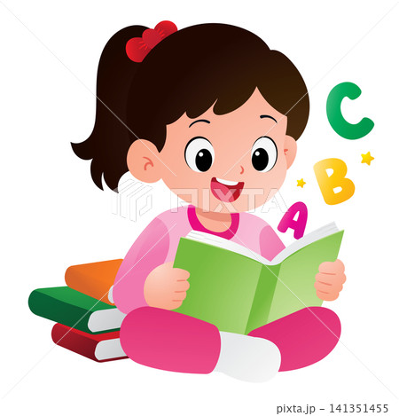 a girl reading a book on a white background 141351455