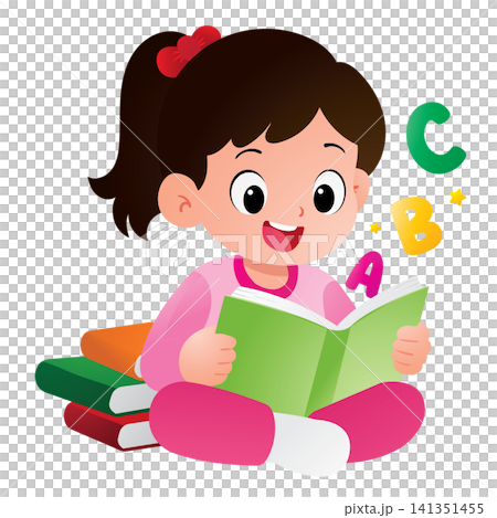 a girl reading a book on a white background 141351455