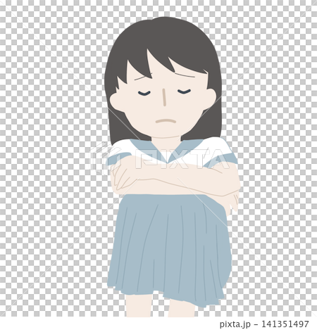 腕を組んで悩む・落ち込む女の子（セーラー服）のイラスト 141351497