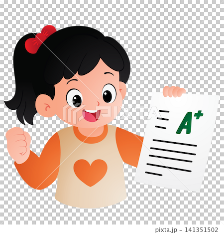 Smart Girl Holding A Plus Grade Paper Smart Girl Holding A Plus Grade Paper 141351502