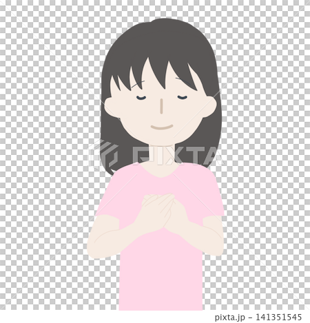 胸に手を当てて目を閉じ微笑む若い女性のイラスト 胸に手を当てて目を閉じ微笑む若い女性のイラスト 141351545
