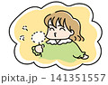 たんぽぽの綿毛を吹く女の子のイラスト｜春・ふんわり癒しの吹き出し素材 141351557