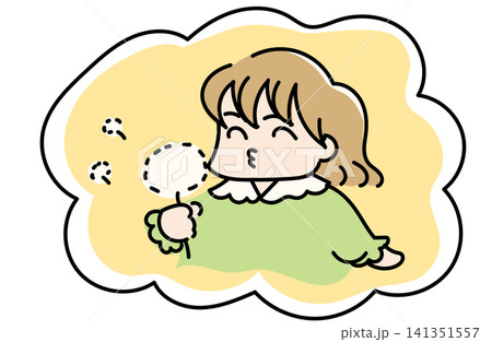 たんぽぽの綿毛を吹く女の子のイラスト|春・ふんわり癒しの吹き出し素材 たんぽぽの綿毛を吹く女の子のイラスト|春・ふんわり癒しの吹き出し素材 141351557