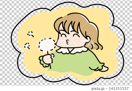 たんぽぽの綿毛を吹く女の子のイラスト|春・ふんわり癒しの吹き出し素材 たんぽぽの綿毛を吹く女の子のイラスト|春・ふんわり癒しの吹き出し素材 141351557