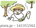 虫取り網を持つ麦わら帽子の男の子のイラスト｜夏休み・自然体験 141351562