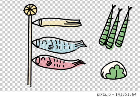 鯉魚旗和粽子/橡葉年糕的插圖 | 兒童節/男童節用品 鯉魚旗和粽子/橡葉年糕的插圖 | 兒童節/男童節用品 141351564