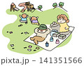公園でピクニックを楽しむ家族のイラスト｜休日・レジャーのイメージ素材 141351566
