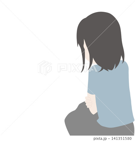 背を向けて座り込む若い女性のイラスト 背を向けて座り込む若い女性のイラスト 141351580
