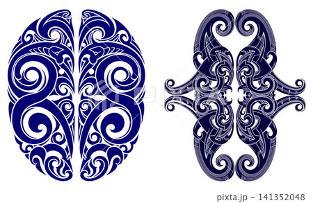 Intricate oval shaped tribal pattern featuring traditional maori inspired flowing lines and decorative swirls Intricate oval shaped tribal pattern featuring traditional maori inspired flowing lines and decorative swirls 141352048