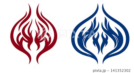 Stylized flame vector elements with intricate inner patterns, suitable for dynamic logos or graphic embellishments Stylized flame vector elements with intricate inner patterns, suitable for dynamic logos or graphic embellishments 141352302