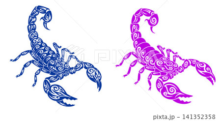 Stylized scorpion vector illustration with intricate patterns, ready for unique graphic design projects 141352358