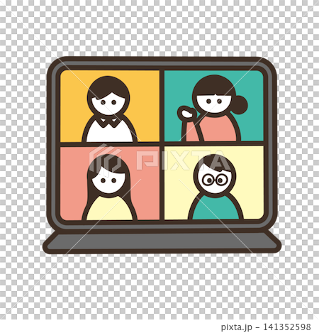 カジュアルなオンラインミーティングのかわいい手描きイラスト カジュアルなオンラインミーティングのかわいい手描きイラスト 141352598