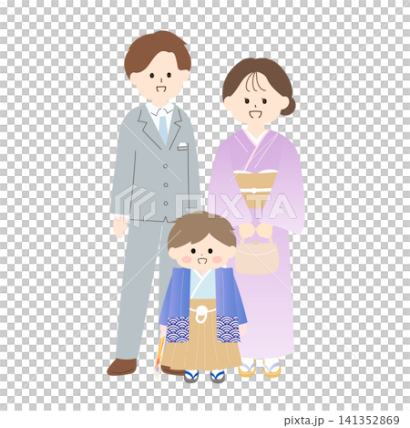 A scene of a family of three visiting a shrine for Shichi-Go-San (a traditional Japanese rite of passage for children) | A cute, flat, hand-drawn illustration A scene of a family of three visiting a shrine for Shichi-Go-San (a traditional Japanese rite of passage for children) | A cute, flat, hand-drawn illustration 141352869
