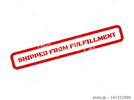 Red grunge rubber stamp mark with SHIPPED FROM FULFILLMENT text for logistics and order processing 141352899
