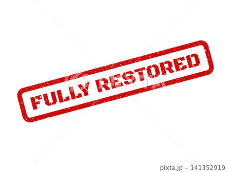 Red grunge rubber stamp mark with the text FULLY RESTORED, indicating full recovery or repair status Red grunge rubber stamp mark with the text FULLY RESTORED, indicating full recovery or repair status 141352919