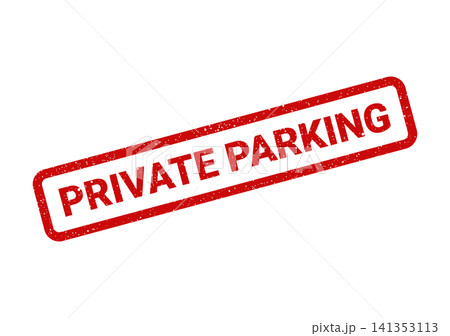 Red grunge textured rubber stamp icon displaying PRIVATE PARKING text inside a rectangular border, presented diagonally 141353113
