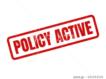 Red grunge textured rubber stamp with the bold word POLICY ACTIVE indicating current status for documents Red grunge textured rubber stamp with the bold word POLICY ACTIVE indicating current status for documents 141353141