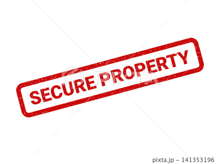 Red rectangle rubber stamp displaying secure property message for asset protection and ownership 141353196