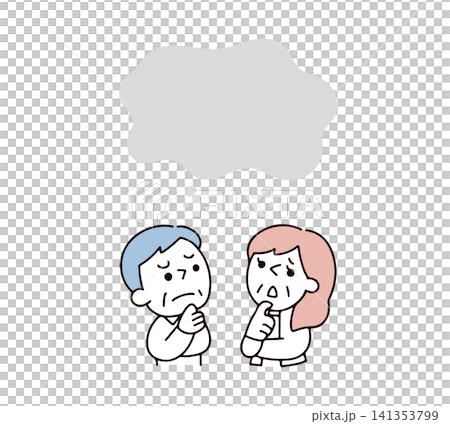 An illustration of a senior couple contemplating their problems. An illustration of a senior couple contemplating their problems. 141353799