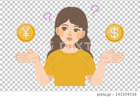 円とドルの価値を比較する女性のイラスト 円とドルの価値を比較する女性のイラスト 141354538