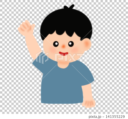 Cute cartoon illustration of a little boy waving his hand saying hello Cute cartoon illustration of a little boy waving his hand saying hello 141355229