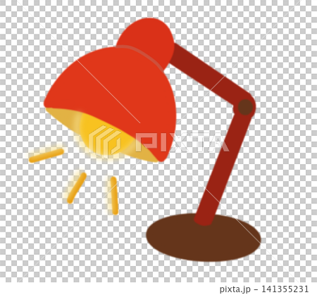 Cute cartoon illustration of a red desk lamp shining bright light Cute cartoon illustration of a red desk lamp shining bright light 141355231