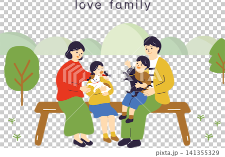 坐在長凳上的家庭 坐在長凳上的家庭 141355329
