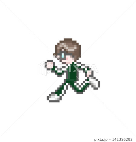 ドット絵の走るメガネをかけた長袖ジャージ姿の男性 ドット絵の走るメガネをかけた長袖ジャージ姿の男性 141356292