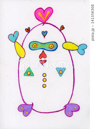 ハートのゆるキャラ愛されるマスコットキャラクター 色鉛筆画イラスト ハートのゆるキャラ愛されるマスコットキャラクター 色鉛筆画イラスト 141356308