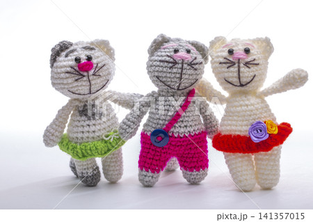 A crocheted cat toy on a white background 141357015