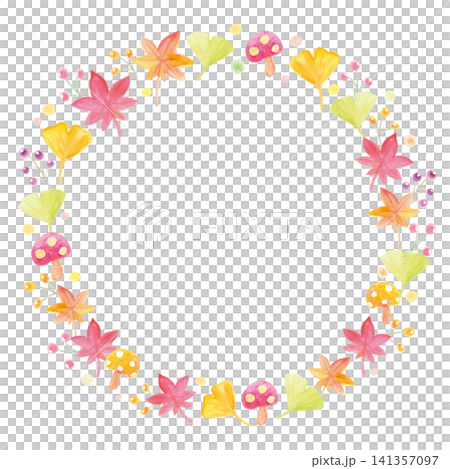 Colorful watercolor hand-painted frames featuring autumn leaves, ginkgo leaves, mushrooms, and more. Colorful watercolor hand-painted frames featuring autumn leaves, ginkgo leaves, mushrooms, and more. 141357097