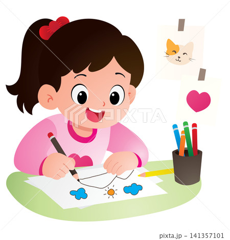 Creative Girl Drawing on Paper Creative Girl Drawing on Paper 141357101
