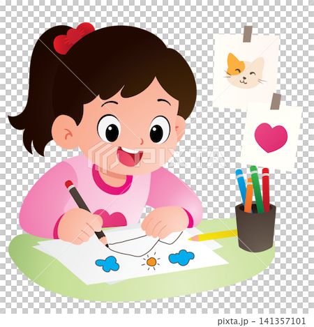 Creative Girl Drawing on Paper Creative Girl Drawing on Paper 141357101