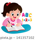 Happy Girl Writing Math and ABC 141357102