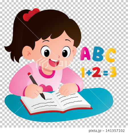 Happy Girl Writing Math and ABC Happy Girl Writing Math and ABC 141357102