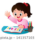 Student Girl Studying ABC Book 141357103