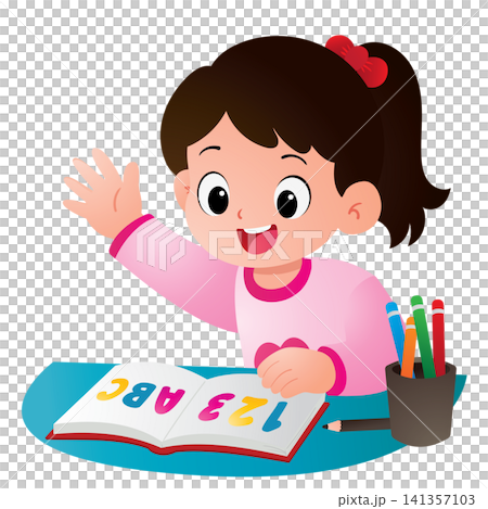 Student Girl Studying ABC Book Student Girl Studying ABC Book 141357103