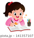 Smart Girl Writing in Notebook 141357107
