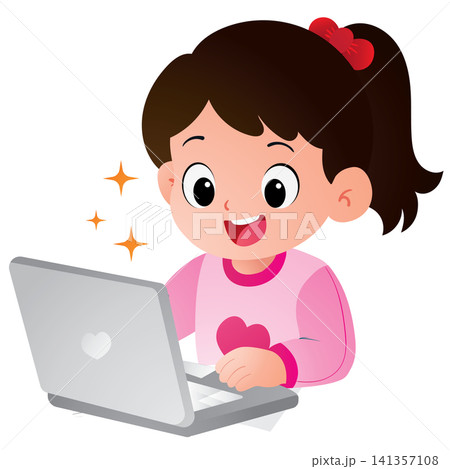 Happy Girl Learning on Laptop 141357108